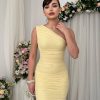 Yellow One-Shoulder Chiffon Dress