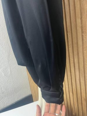 Black Satin Button Cuff Pants