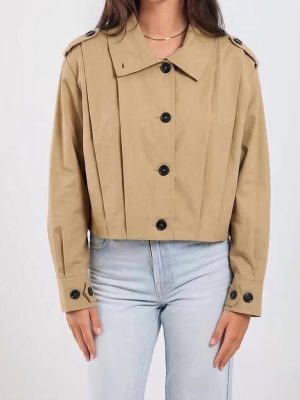 Beige Buttoned Cropped Jacket