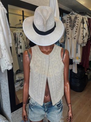 Off-White Linen Handmade Embroidered Vest