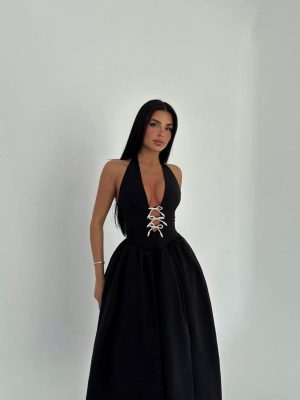 Black Ballerina Pearl Bow Dress